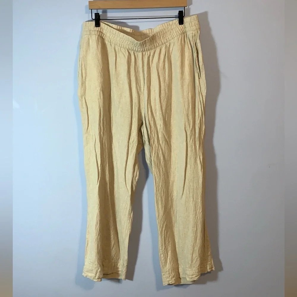 Old navy lot of 2 pairs linen pull on pants tan and white nwt size XL Wide leg